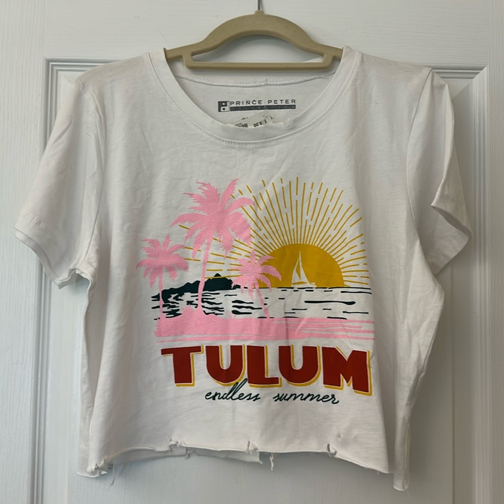 White Tulum Graphic Crop Tee by
